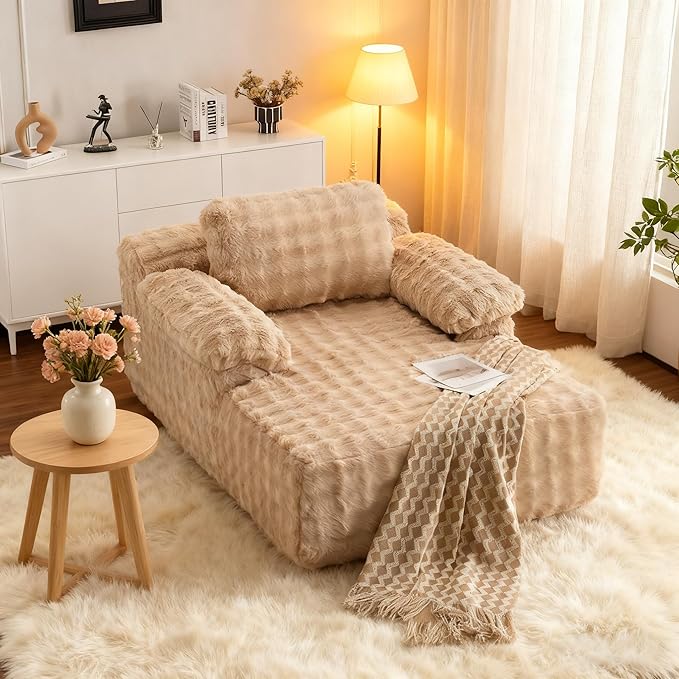 VINGLI Boneless Chaise Lounge Chair Indoor, 55.5" Deep Seat Sleeper Sofa Bed