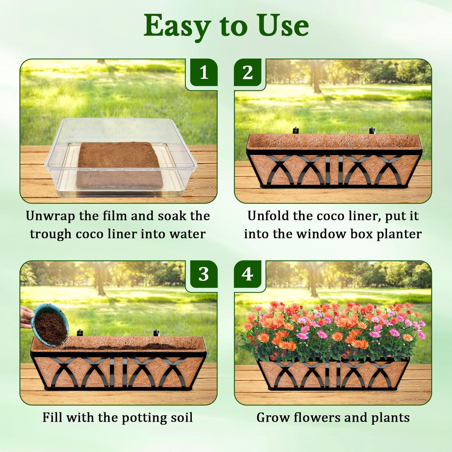 Halatool 2 Pack 48 Inch Window Box Liners Pre-Formed Coconut Fiber Planter Liner 100% Natural Coco Fiber Liners for Planters Hanging Basket Balcony Railing and Porch