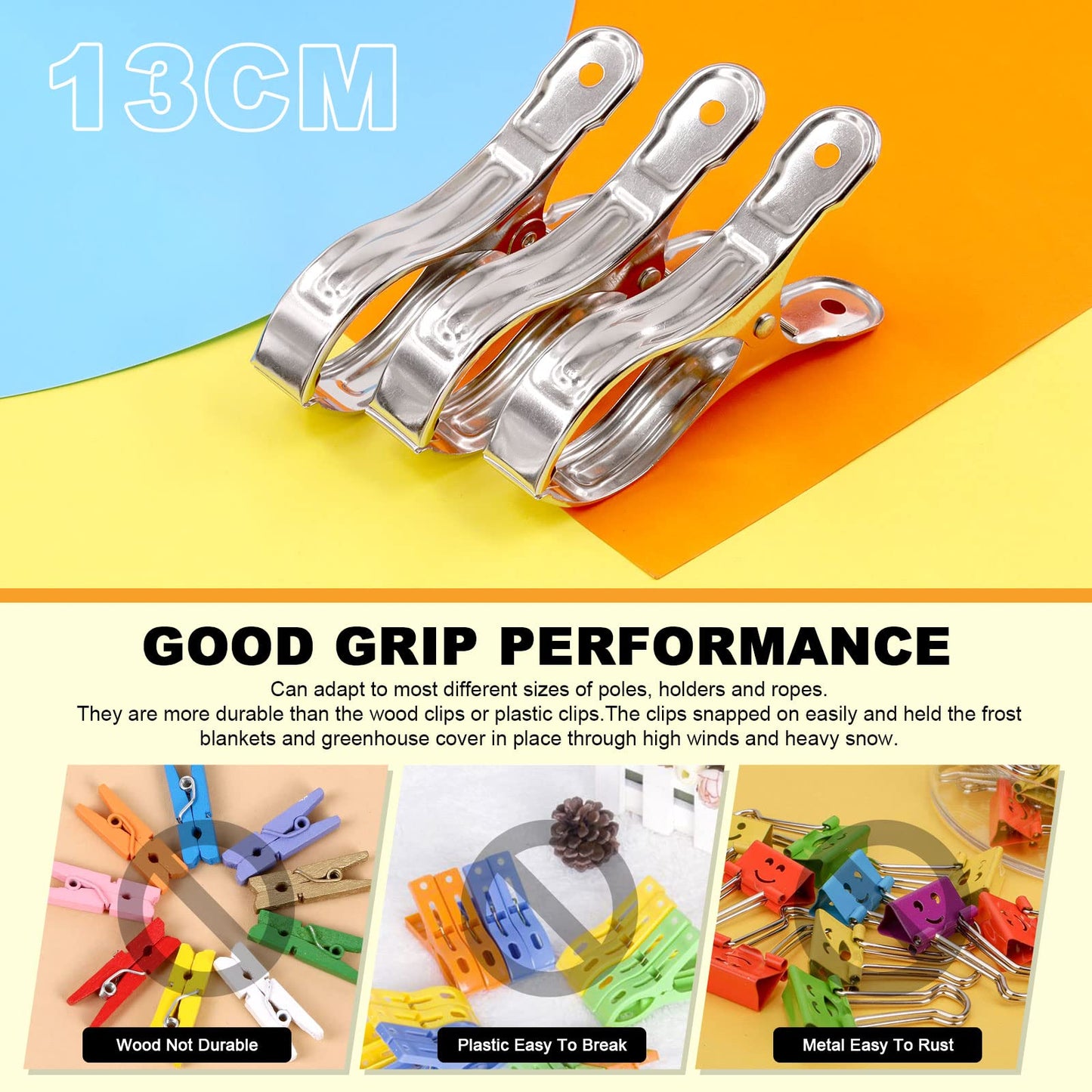 Tanstic 20Pcs 5.1 Inch Stainless Steel Greenhouse Clamps Garden Clips Greenhouse Clips Heavy Duty Garden Clips with Strong Grip and Large Open Mouth for Netting Holding