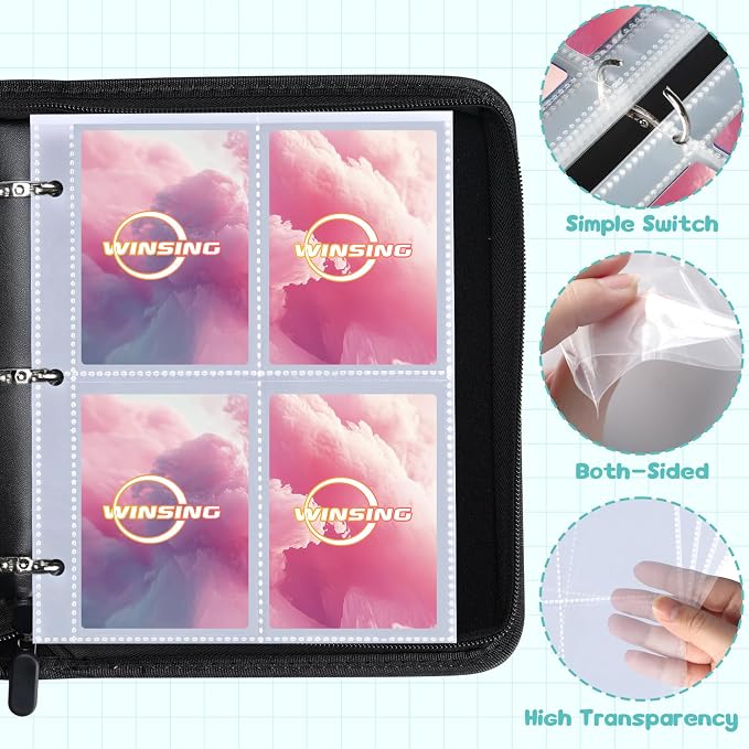 Card Binder 4 Pocket, 400 Pockets Card Holder Compatible with Game Cards Gift for Girls, Trading Card Binder Album Case Book Storage For Photocards, Small,Pink Grey