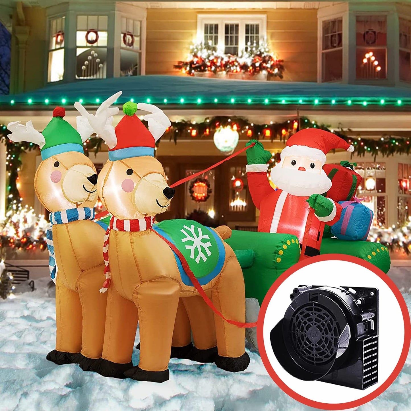 Inflatable Fan Blower Replacement, 12V 1.2A Waterproof Air Blower with 3 LED Light String for Halloween, Christmas, Easter，Thanksgiving Day Inflatables Fan Blower, Inflatables Indoor Outdoor
