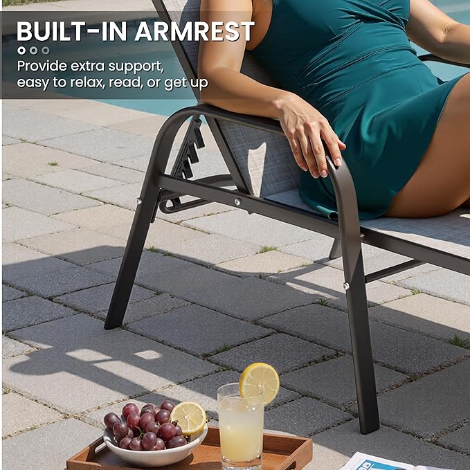 Crestlive Products Outdoor Chaise Lounge Chair, 5-Position Pool Lounge Chairs