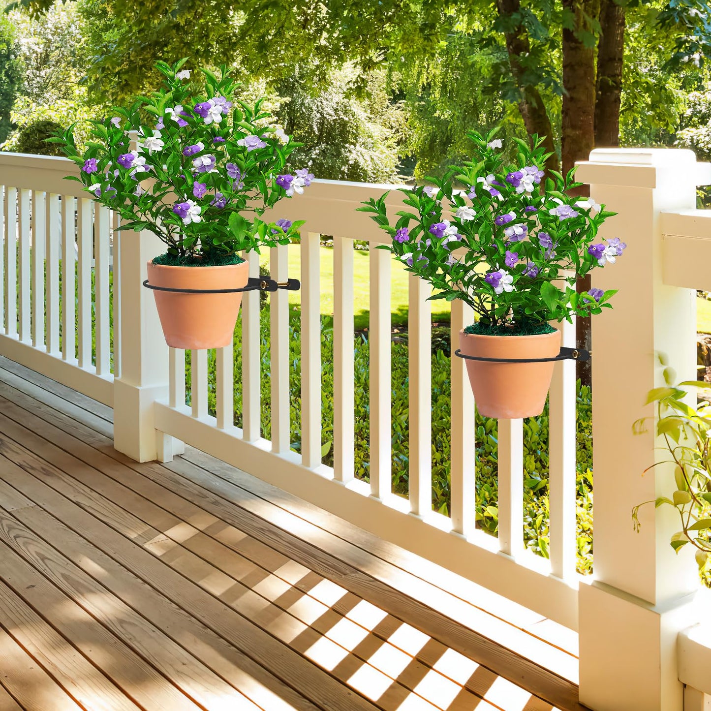 Vercome Hanging Flower Pots Holder-Deck Railing Plant Container Holder for Round Pot Planters (6") Hanging Bucket Flower Pot Holder for Patio Balcony Outdoor Plants 2 Pack
