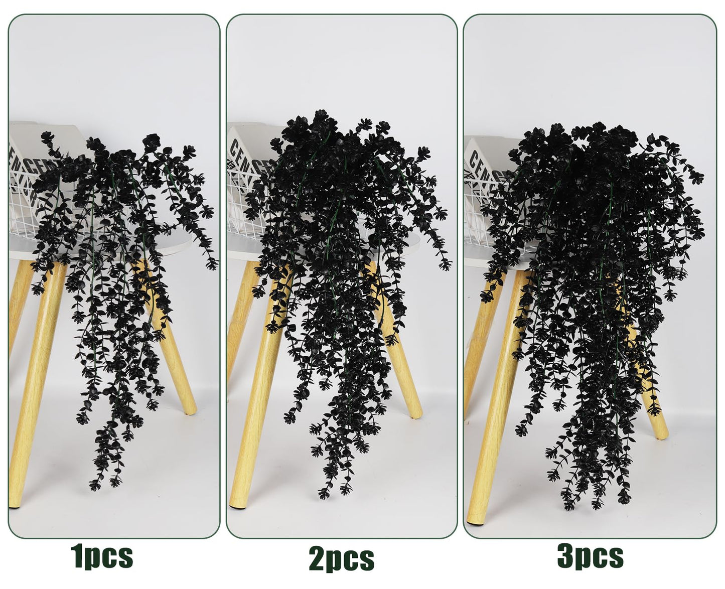 RECUTMS Black Hanging Flowers Faux Hanging Plants Black Artificial Hanging Plant Fake Greenery Faux UV Resistant Hanging Vines Plant for Indoor Outdoor Wedding Halloween Party Fall Wall Decor 3 Packs