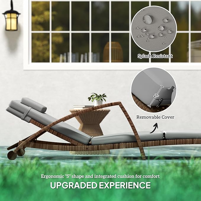 Outsunny Wicker Chaise Lounge Chair Outdoor Set of 2, 5-Position Adjustable