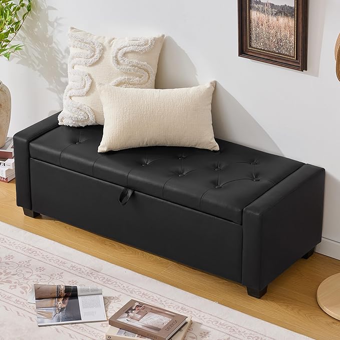 Huatean Home 48" Ottoman with Storage, Storage Ottoman Bench with Safety Hinge