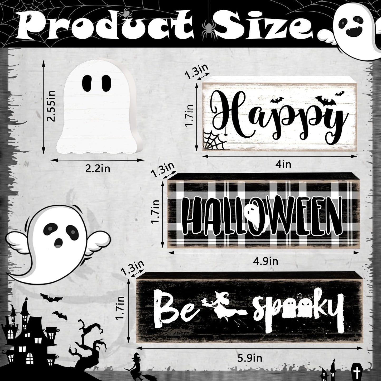 Britimes 4 Pcs Halloween Decorations for Home Ghost Table Decor Halloween Tiered Tray Decorations Set Gift Spooky Stack Block Signs Rustic Farmhouse Tabletop Decor for Table & Home Office