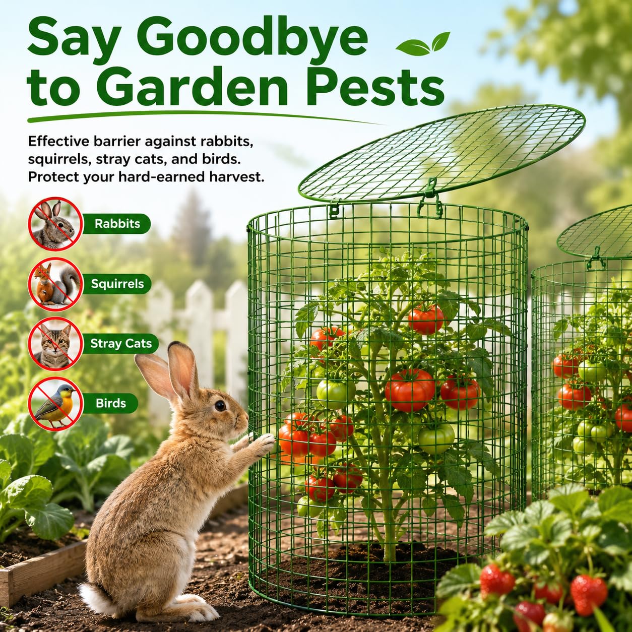 Plant Protectors from Animals 12 x 12 in Metal Chicken Wire Cloche Plant Cages for Outdoor Plants, Garden Fencing Animal Barrier with Detachable Dome Lid, Stakes & Zip Ties (4 Pcs)