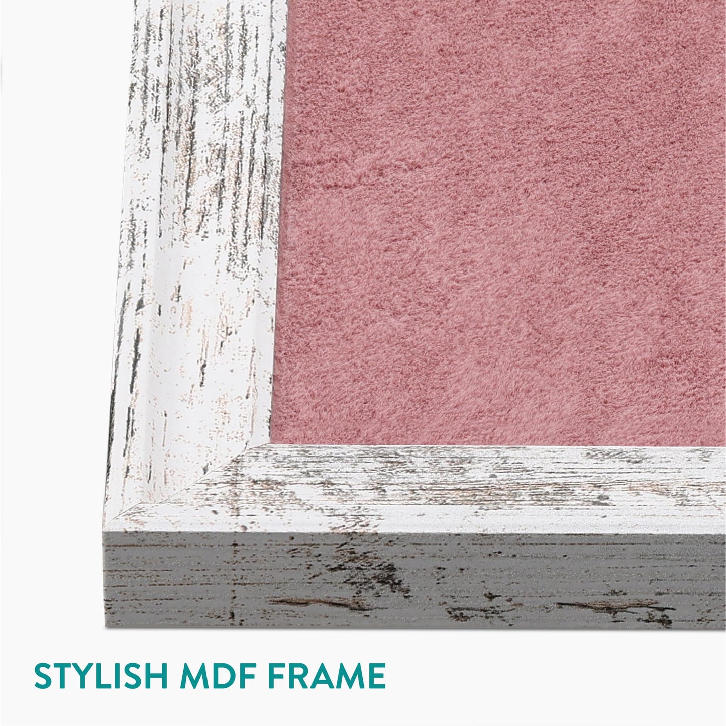 Navaris Framed Fabric Bulletin Board - 18 x 24 inches Plush Jewelry Organizer Pinboard for Wall - Memory Pin Board - Pink with White Rustic Frame