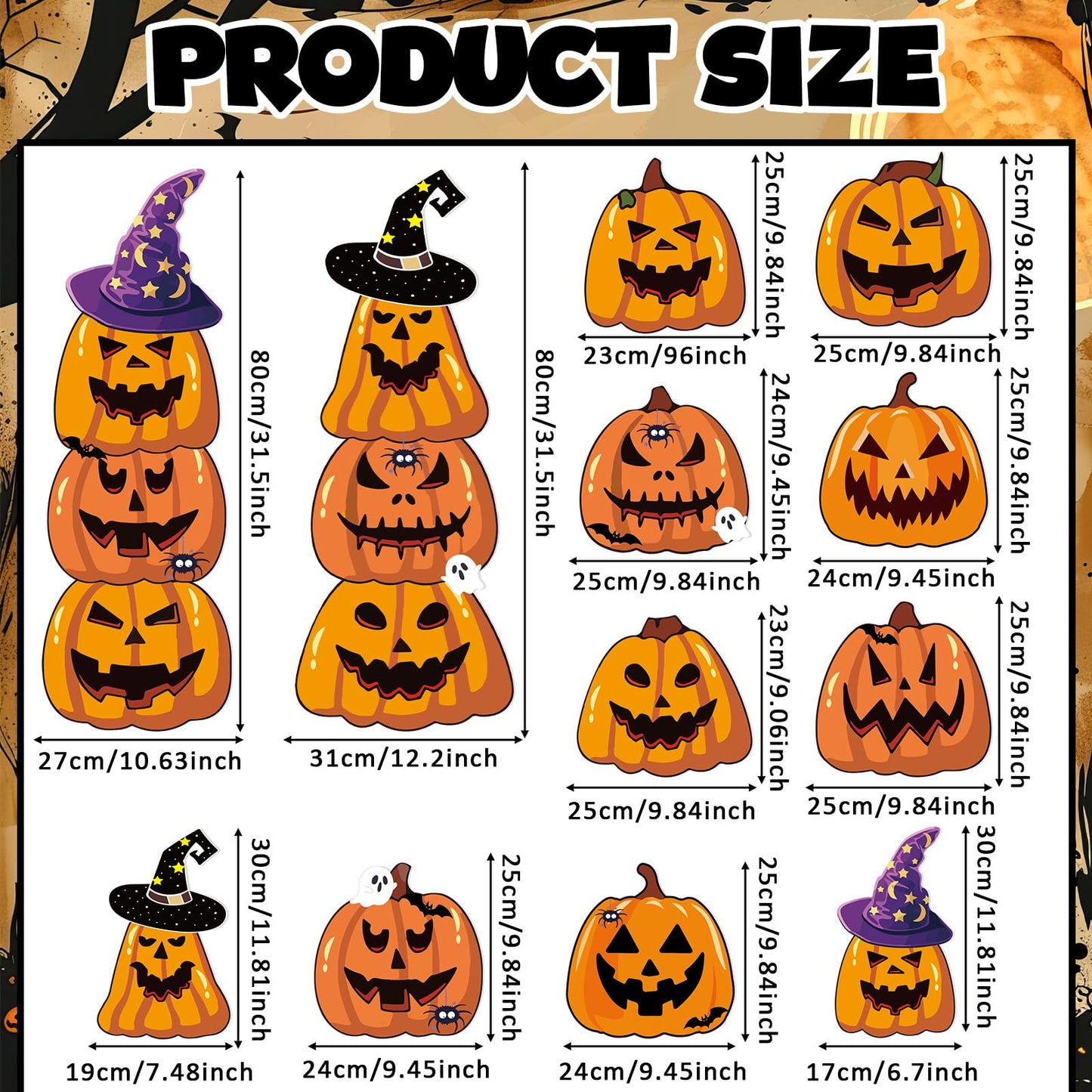 Amyhill 12 Pcs Halloween Pumpkin Yard Signs for Outdoor Spooky Ghost Jack O 16 Pcs Pumpkin with Witch Hats Lawn Stakes Trick or Treat Yard Decorations for Halloween Garden Stack Prop Home Party Decor