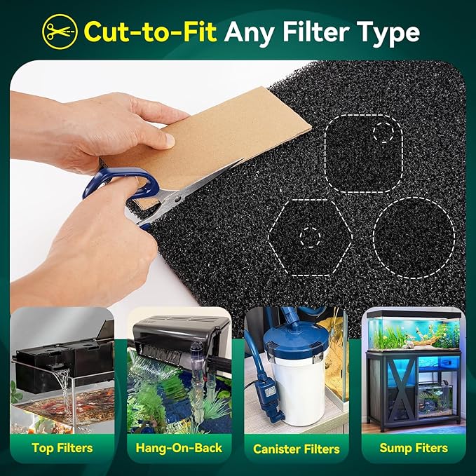 Borlech Aquarium Bio Filter Sponge Pad - Cut-to-Size Aquarium Filter Media for Fish Tank, Pond, Sump - Mechanical & Biological Filtration (18.5"x18.5"x0.8", 20PPI, 1 Pack)