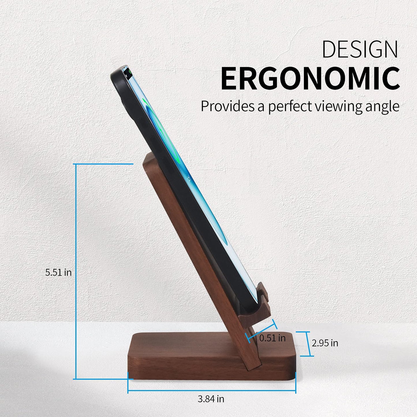 LUCKY BEAN Wood Phone Stand, Desktop Wooden Phone Holder, Portable Office Phone Stand for Desk, Wood ipad Stand， Compatible with iPhone & All Cell Phones (Walnut)