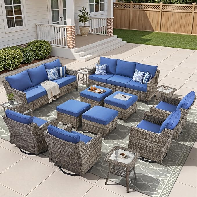 14 Piece Patio Furniture Set-High Back Outdoor Furniture Set Sectional Sofa