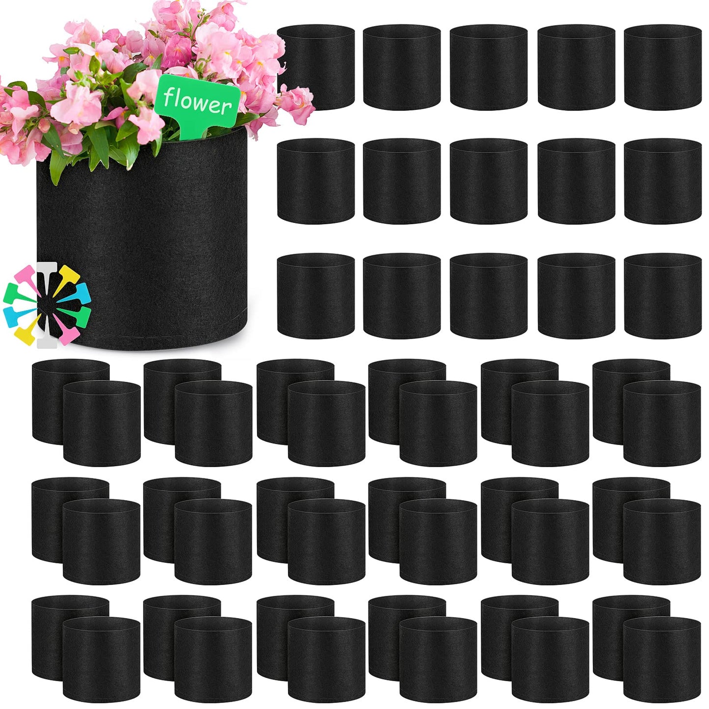 Nuanchu 50 Packs Grow Bags Small Aeration Fabric Pots Nonwoven Garden Bags Grow Pots Planter with 50 Pcs Plant Labels for Indoor Outdoor Plant Flower Planting Vegetable Growing (1 Gallon)