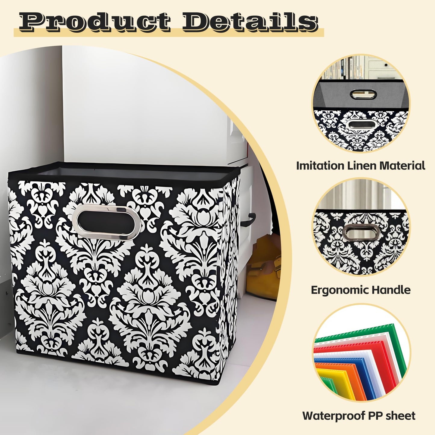 Fozxsvg Black 4.5 Gallon Fabric Trash Can, Waterproof Cute Waste Basket, Decorative Trash Bin for Bedroom, Office, Living Room, Kitchen