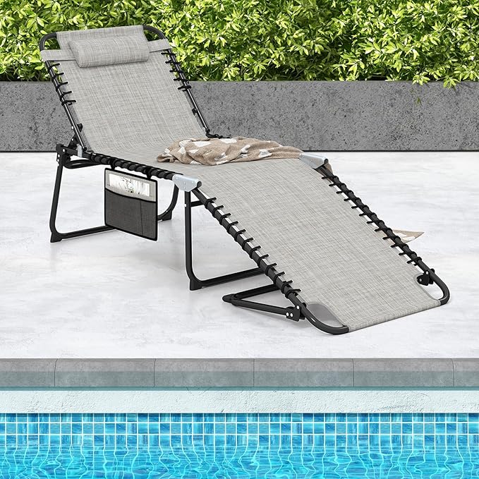 GYMAX Lounge Chair for Outside, 440lbs 27” Oversize Folding Beach Tanning