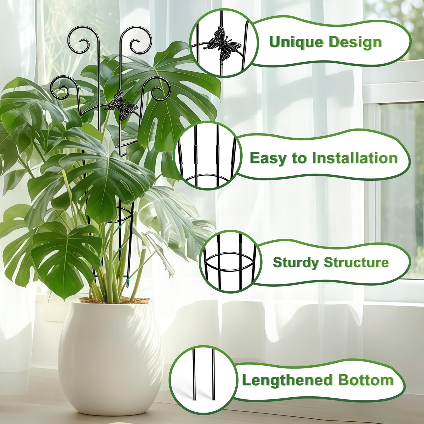 Coomin 32.6in Monstera Plant Support for Indoor Plants, 2P Trellis for Climbing Plants Indoor, Plant Climber Stakes for Potted Plants