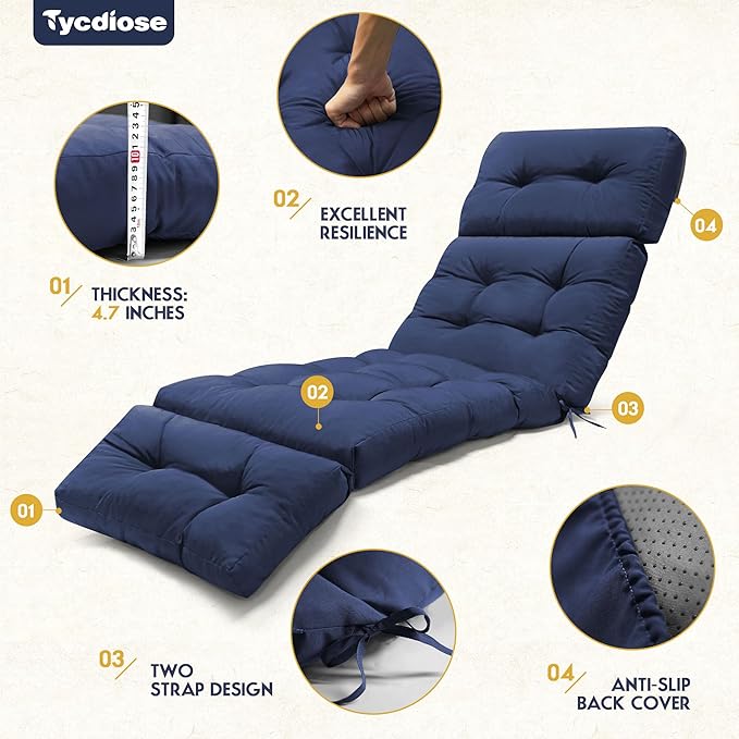 Chaise Lounge Cushions Outdoor Set of 2, 74.4 x 22 x 4.7 Inches Thickened