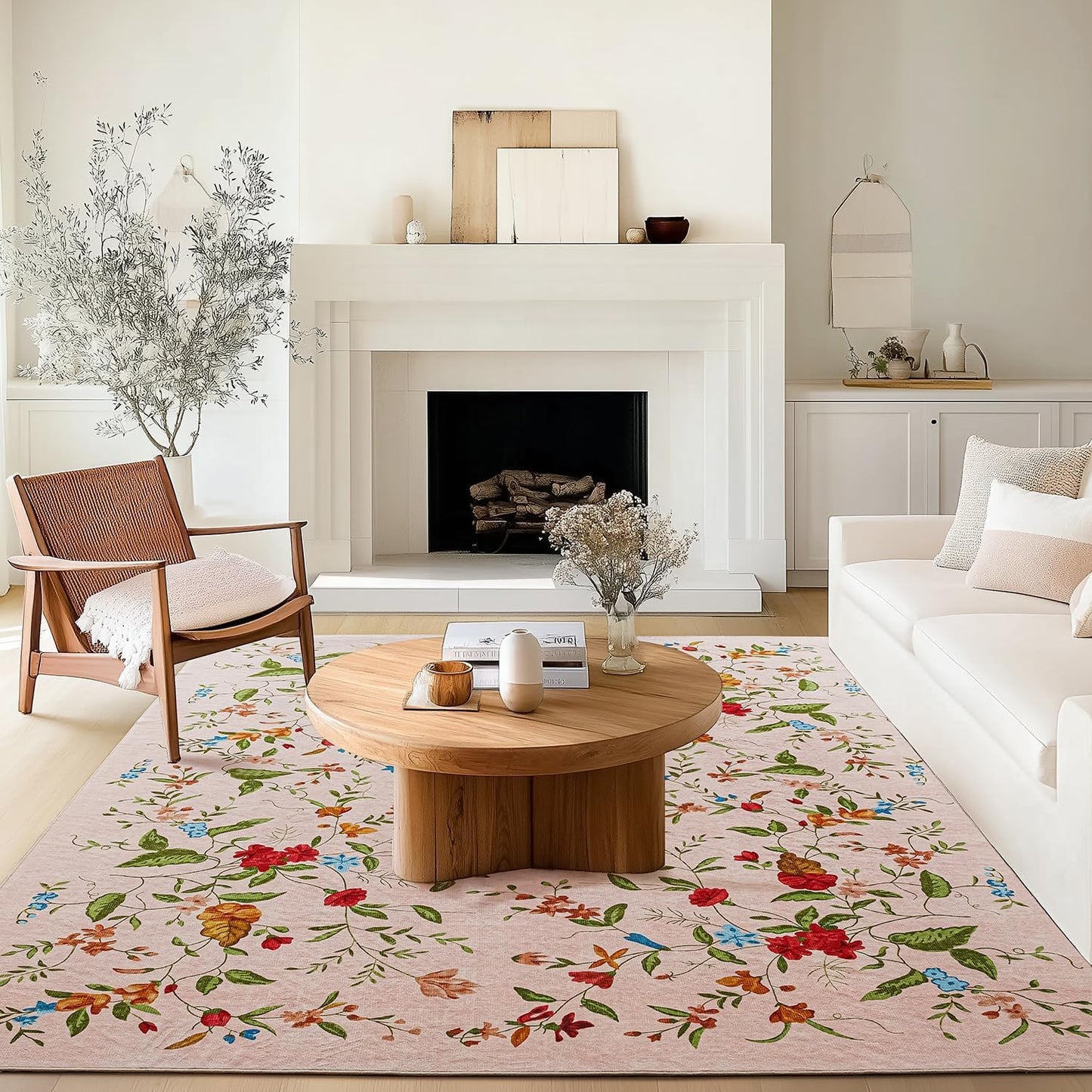 Triohero Bedroom Rug 4x6 Washable Non Slip Area Rug Bohemian Carpet Stain Resistant Spillproof Polyester Floral Area Rug Foldable Pet & Kid Friendly 4x6 Rug for Living Room, Bedroom, Kitchen