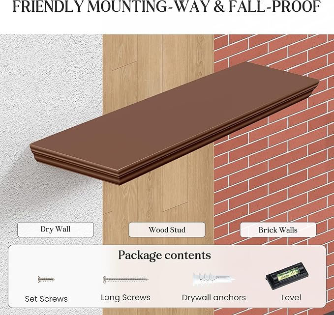 Fun Memories Floating Shelves 36 Inch Long, 9.3 Inch Deep Classic Crown Molding