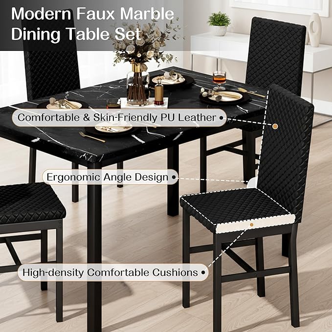 Recaceik Dining Table Set for 4, Modern 5 Piece Dining Table Set Faux Marble