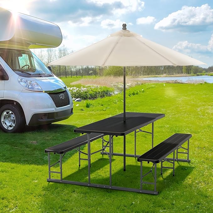 VINGLI Folding Picnic Table and Bench Set, Portable Outdoor Dining Furniture