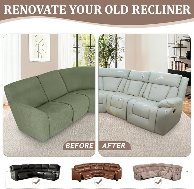 ALIECOM 100% Waterproof Recliner Sectional Couch Covers L Shape Stretch Corner