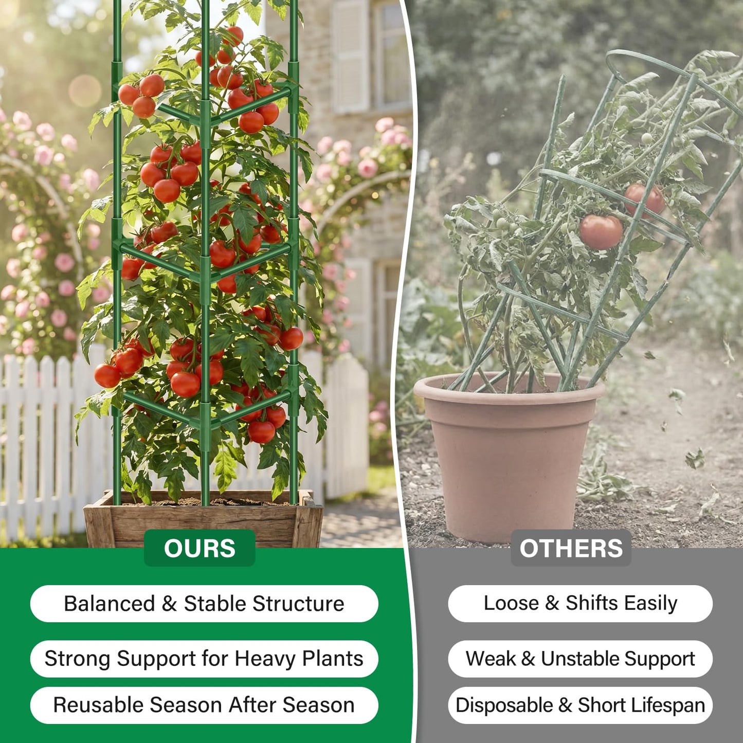 Legigo 2 Pack 65 Inch Tomato Cage for Garden, Heavy-Duty Tomato Trellis Plant Support Stakes, Adjustable Garden Trellis Plant Cage for Climbing Plants Peppers Outdoor Raised Garden Bed and Vegetables