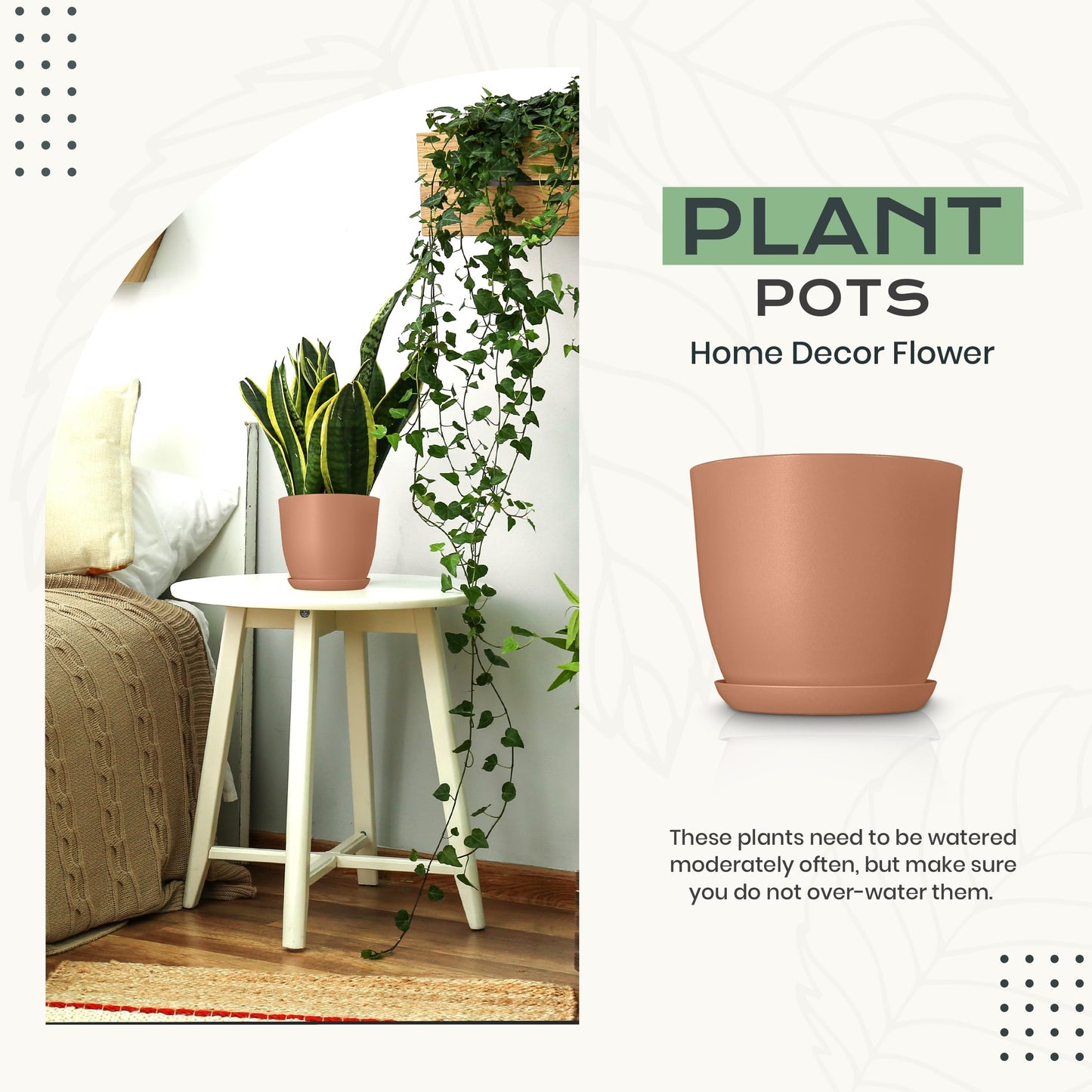 Utopia Home - Plant Pots Indoor with Drainage - 7/6.6/6/5.3/4.8 Inches Home Decor Flower Pots - Plastic Planters for Indoor Plants, Cactus, Succulents Pot (Terracotta, Pack of 10)