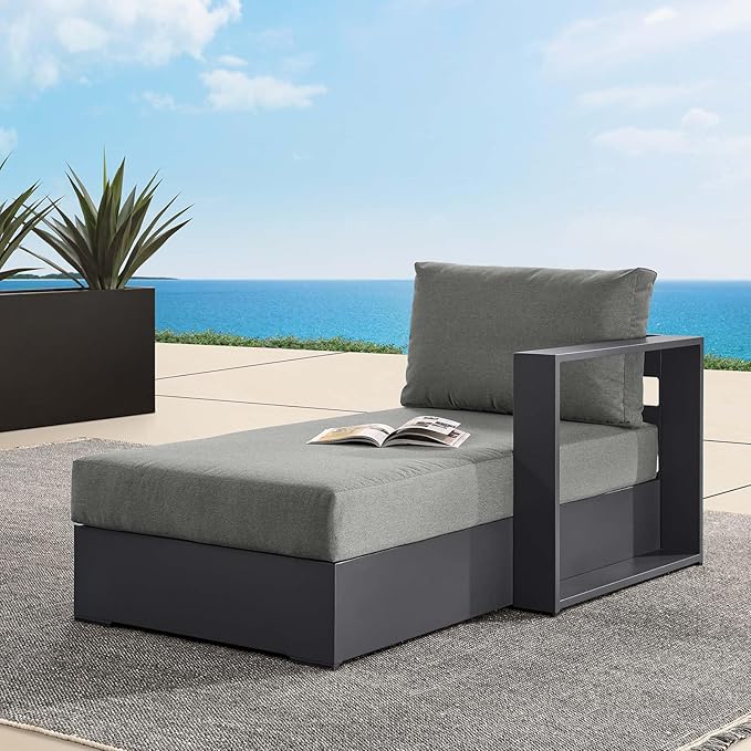 Modway Tahoe Powder-Coated Aluminum Outdoor Chaise Lounge in Gray Charcoal