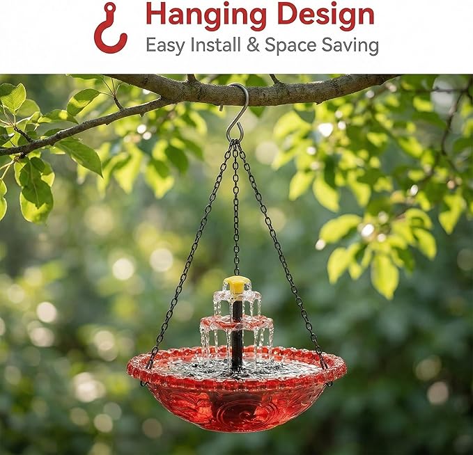 Solar Cascade Hanging Bird Bath Fountain, 2026 New Hanging Bird Bath with Flowing Water for Outdoors Garden Patio Backyard Lawn Decor (Purple)