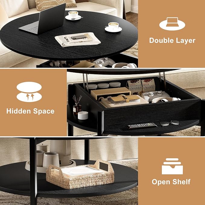 FABATO Round Lift Top Coffee Table