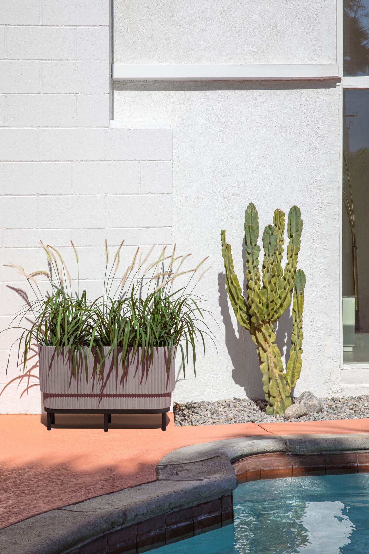 Veradek Demi Series Raised Long Planter for Indoor/Outdoor Use | Made from Plastic & Stone w/Wooden Stand | Modern Patio Décor for Flowers/Shrubs