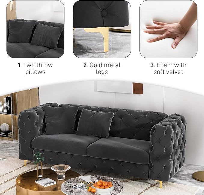 DAMAIFROM 75" Sofa Couch Mid Century Modern Velvet Couch Tufted Button Sofa