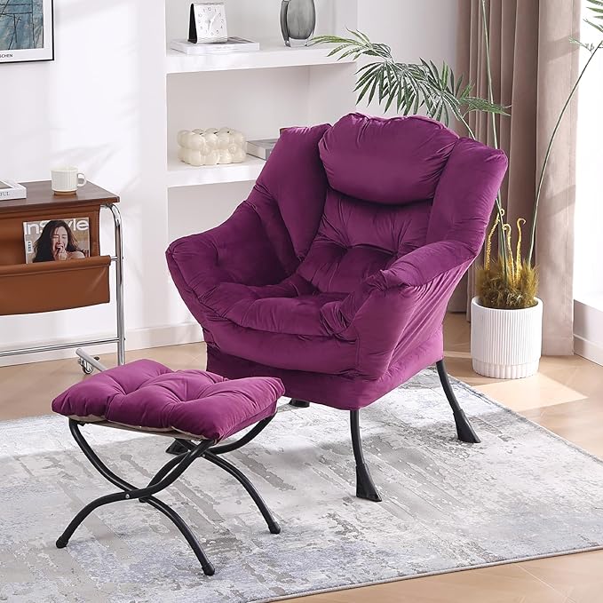 MBOOYOME Lazy Chair with Folding Ottoman, Modern Accent Armchair with Armrests