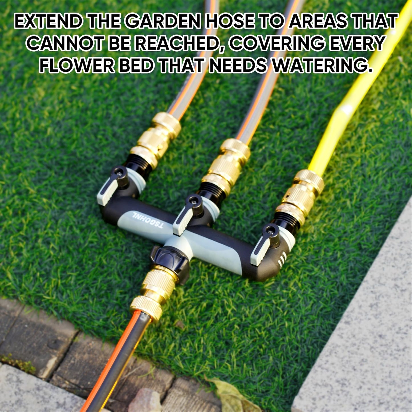 3 Way Garden Hose Splitter, 3/4 Inch Outdoor Faucet Splitter, Hose Manifold with Independent Shut Off Valves, Wide Spacing for Hose Timers, Sprinklers, Lawn, Yard and Garden Watering (Gray)