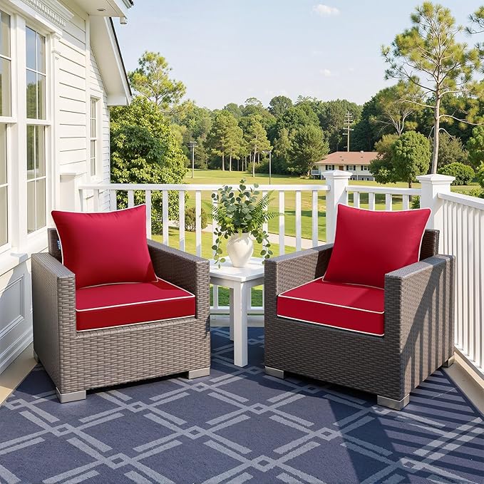 MIULEE Red Outdoor Seat Cushion 22x22 Inch Waterproof & 3 Year Fade Resistant