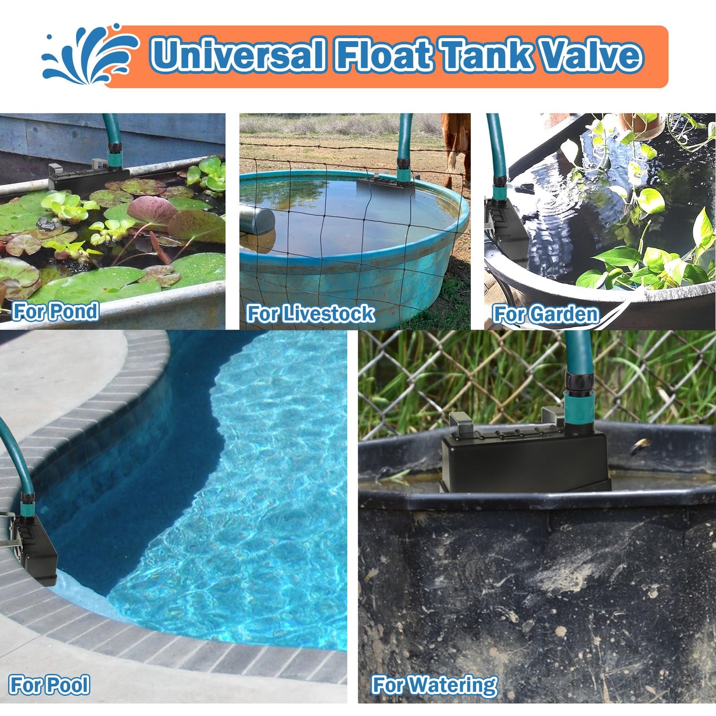 Water Trough Float Valve for Stock Tank,Water Tank Float Valve Level Control for Pond Farm Livestock Cattle Goat Horse Swimming Pool, Autofill Livestock Waterer with Hose Connector