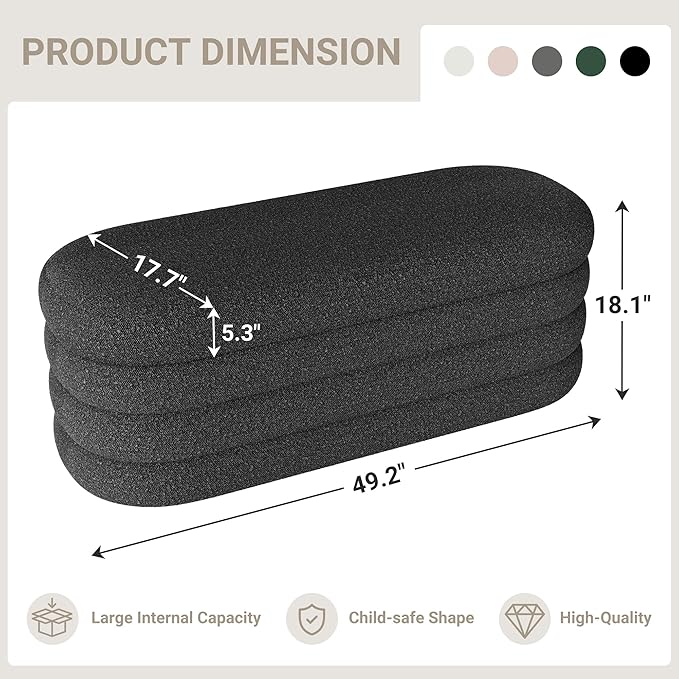 Busaurus Storage Ottoman Bench 49.2 Inch Upholstered Fabric Storage Bench