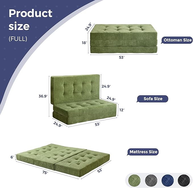 MAXYOYO 6" Folding Sofa Bed for Floor, Tufted Tri-Fold Floor Mattress