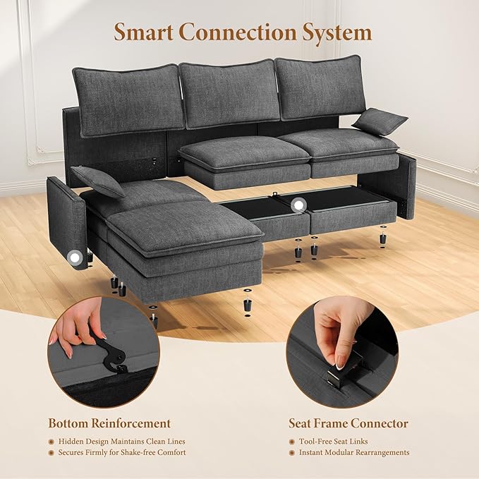 Vesgantti 142" U Shaped Sectional Couch, Comfy Cloud Modular Sectional Sofa