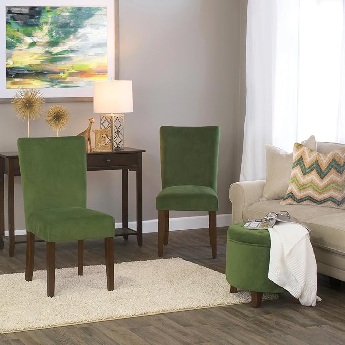 HomePop Parsons Classic Upholstered Accent Dining Chair, Dark Green Velvet
