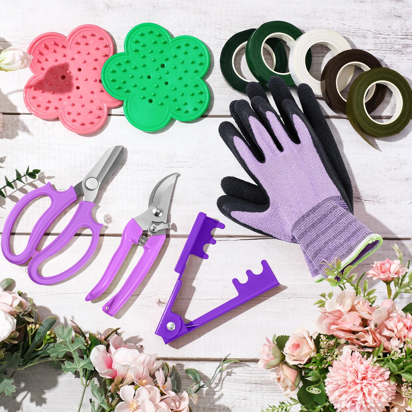 WILLBOND Gardening Gift Set for Women, Mother's Day Floral Arrangement Kit with Pruning Shears, Thorn Remover, Gloves and Floral Tape, Garden Tool Gift Kit for Mom, Wife, Garden Lovers(Purple)