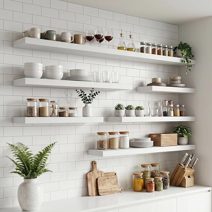 FLYJOE Floating Shelves for Wall, 72 Inch Floating Shelves Set of 2, Kitchen