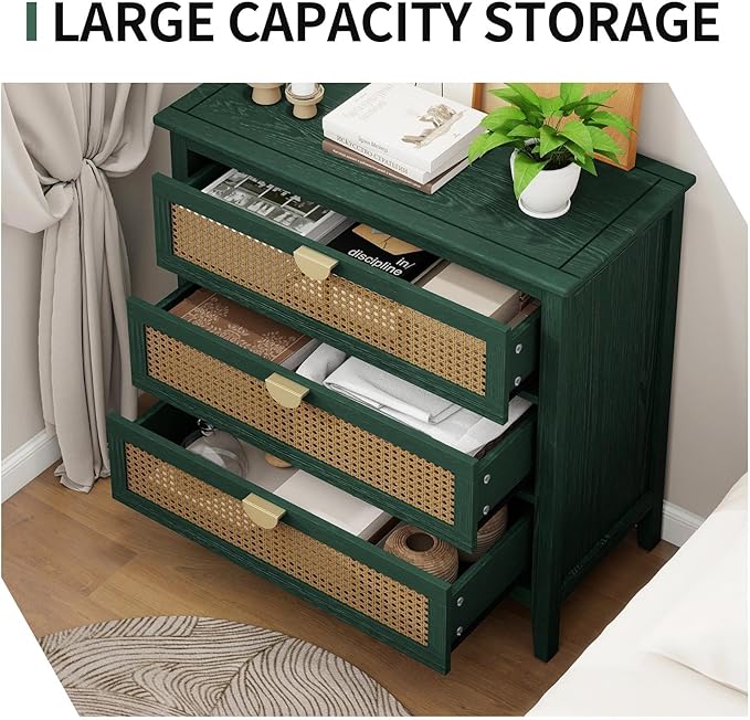 31.5" Retro Green Accent Storage Cabinets, Boho 3-Drawer Cabinets
