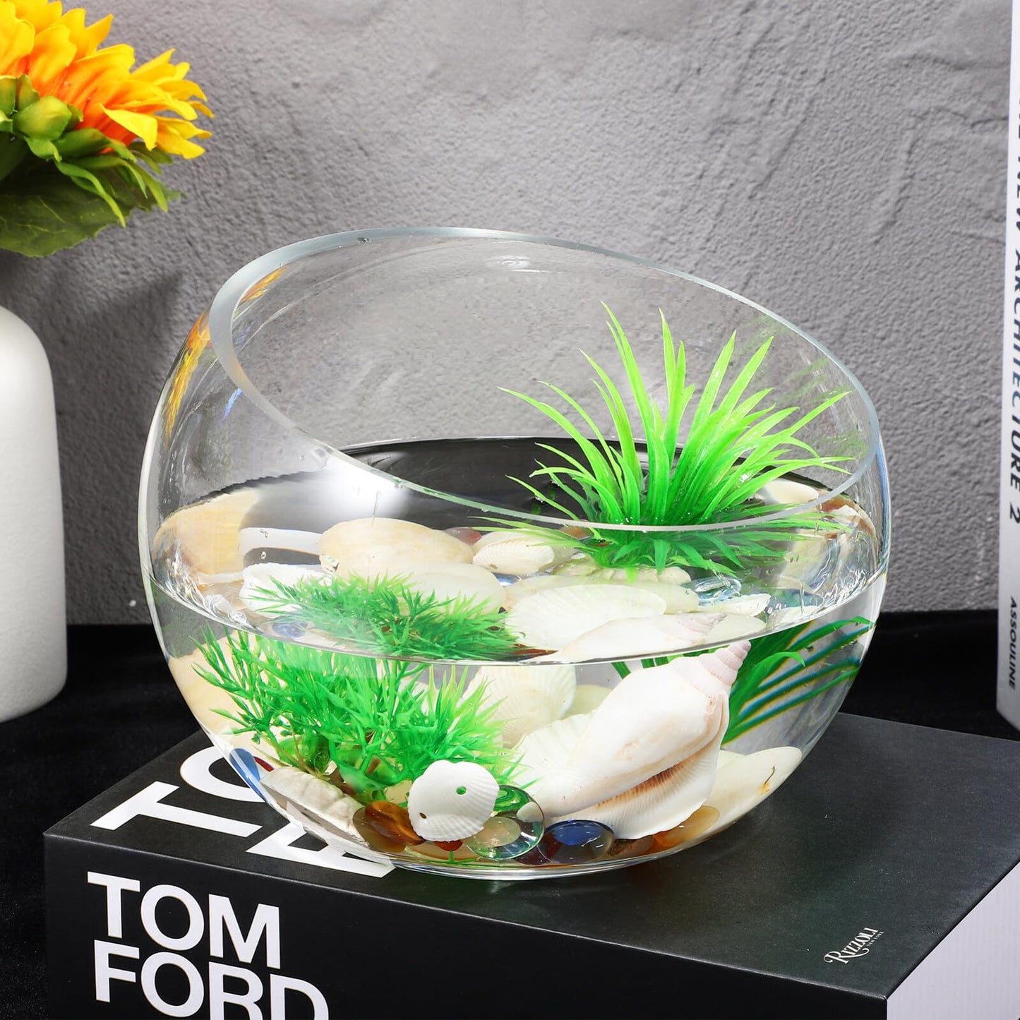 GANAZONO Succulent Planter Pot Set of 2 Half-Round Glass Hydroponic Flower Bowls for Indoor Plants and Home Decoration 5.90X4.33X2.36 Inches
