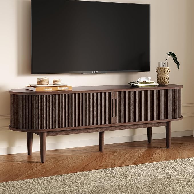 LINSY HOME 58" Fluted TV Stand for TVs up to 65 Inch, Mid Century Modern