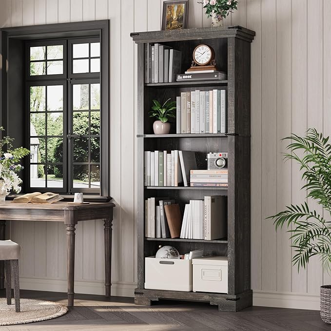 5-Tier Farmhouse Bookshelf, 61.1 inch Tall Bookcase