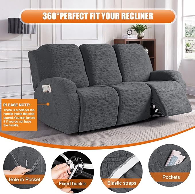 VANSOFY Recliner Covers, 3-Pieces Stretch Reclining Couch Covers