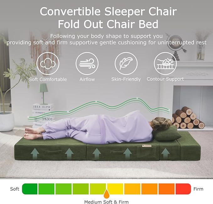 Folding Sofa Bed, 4 in 1 Convertible Sleeper Chair